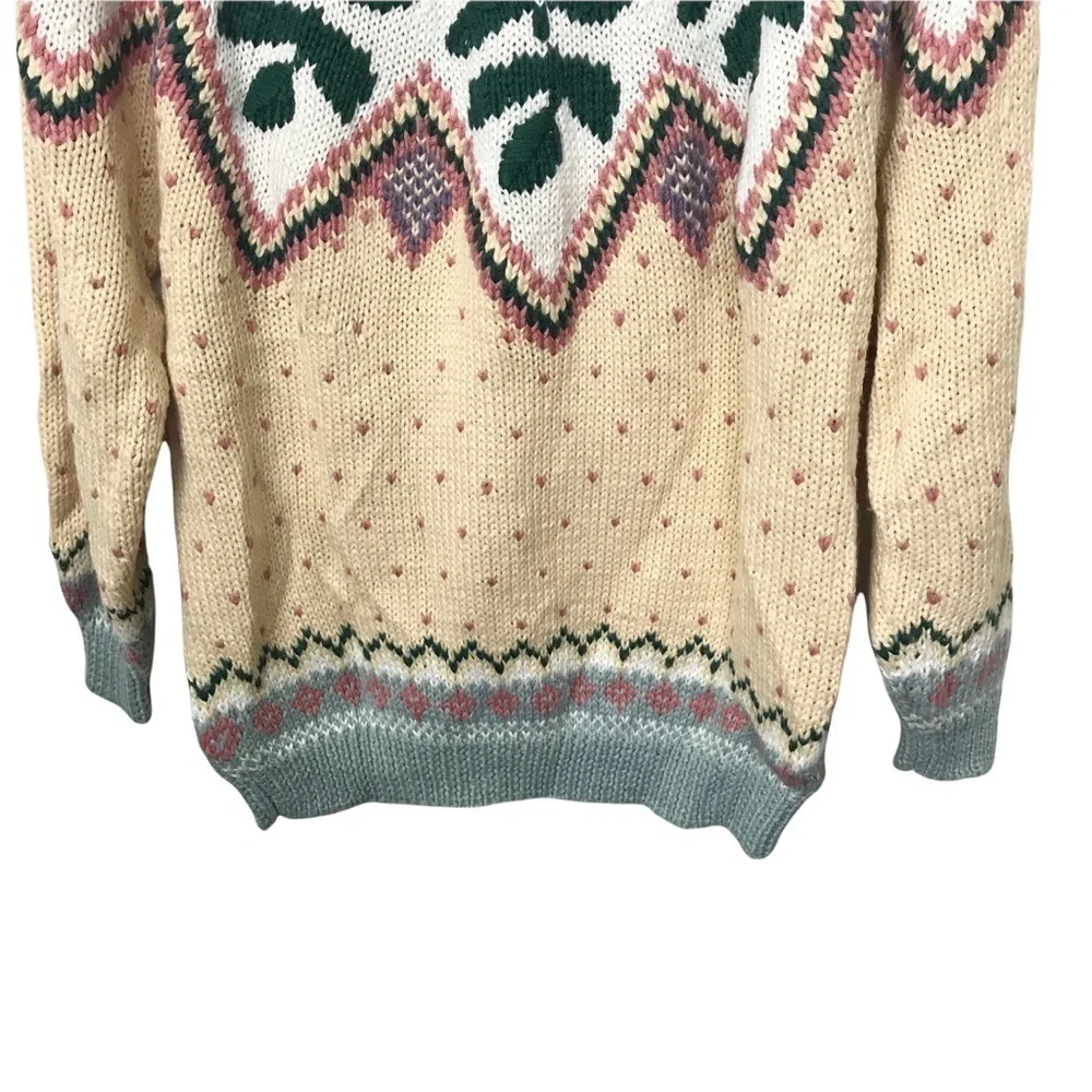 Tarazzia Vintage Olive Branch Knit Fair Isle Sweater